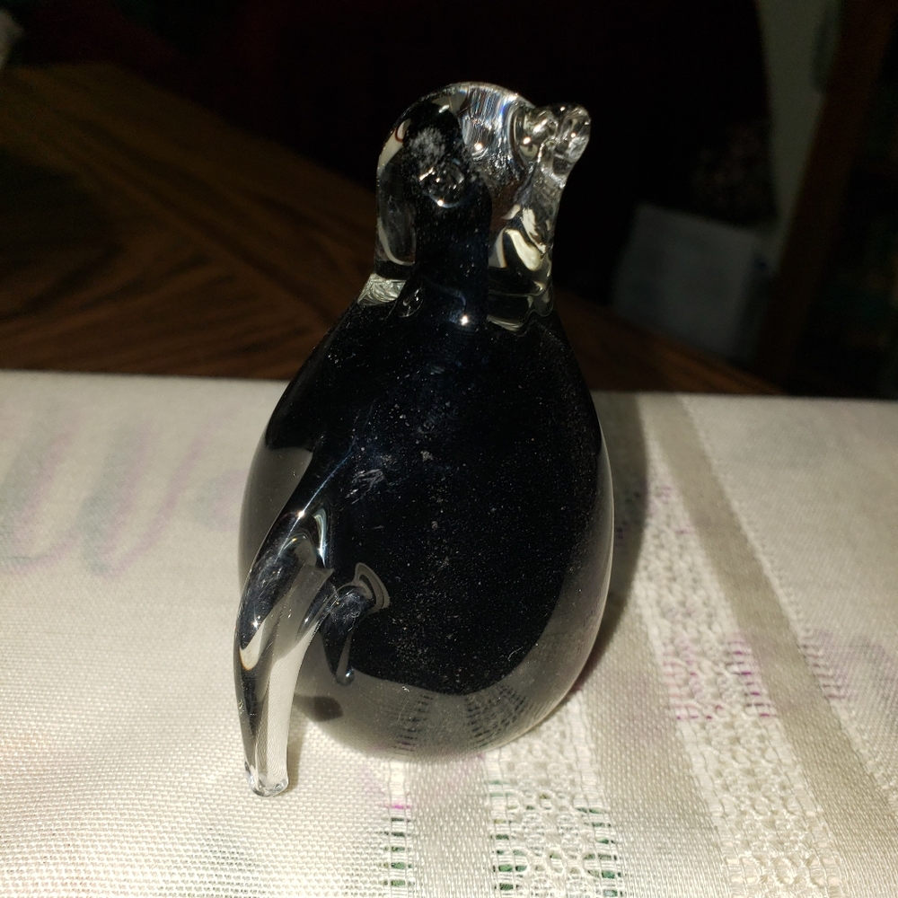 Hand Blown Glass Black Penguin with Clear Glass over it